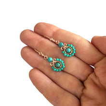 Load image into Gallery viewer, Boho Flower - 14K Gold Filled and Turquoise - Dangle Drop Earrings - WeeShopyDog