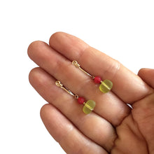 Load image into Gallery viewer, Boho Light - 14K Gold Filled Serpentine and Red Painted Jade - Dangle Stud Hoop Earrings - WeeShopyDog