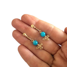 Load image into Gallery viewer, Boho Clover - 14K Gold Filled and Ocean Jade - Dangle Stud Hoop Earrings - WeeShopyDog