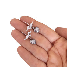 Load image into Gallery viewer, Dachshund Dangle Drop Earrings - Silver |Dog Fun Heart - WeeShopyDog