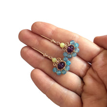 Load image into Gallery viewer, Boho Flower - 14K Gold Filled Amethyst and Agate - Dangle Drop Earrings - WeeShopyDog