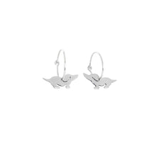 Load image into Gallery viewer, Dachshund Hoop Dangle Earrings - Silver/14K Gold Filled |Dog Fun - WeeShopyDog