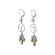 Load image into Gallery viewer, Dachshund Dangle Earrings - Silver and Pink Pearls |Image - WeeShopyDog