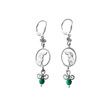 Load image into Gallery viewer, Dachshund Dangle Earrings - Silver and Turquoise |Image - WeeShopyDog
