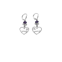 Load image into Gallery viewer, Dachshund Dangle Earrings - Silver and Amethyst/Turquoise |Line Heart - WeeShopyDog