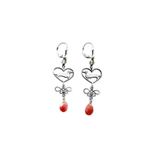 Load image into Gallery viewer, Dachshund Dangle Earrings - Silver and Cherry Quartz |Line Heart - WeeShopyDog