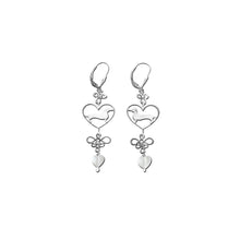 Load image into Gallery viewer, Dachshund Dangle Earrings - Silver and Heart Glass |Line Heart - WeeShopyDog