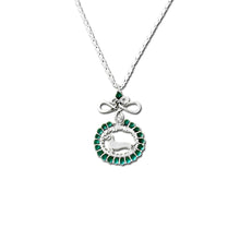 Load image into Gallery viewer, Dachshund Pendant Necklace - Silver and Turquoise |Line Oval Butterfly - WeeShopyDog