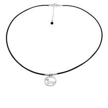 Load image into Gallery viewer, Dachshund Pendant Necklace - Silver and Leather |Line Oval - WeeShopyDog