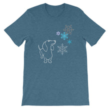 Load image into Gallery viewer, Dachshund Snowflakes - Unisex/Men's T-shirt - WeeShopyDog