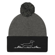 Load image into Gallery viewer, Dachshund Line Grass - Pom Pom Knit Beanie - WeeShopyDog
