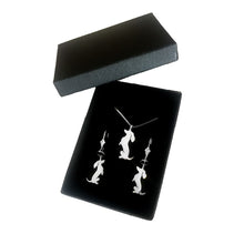 Load image into Gallery viewer, Dachshund Necklace and Dangle Earrings SET - Silver |Sit-up - WeeShopyDog
