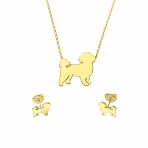Shih Tzu Necklace and Stud Earrings SET - 14K Gold-Plated - WeeShopyDog