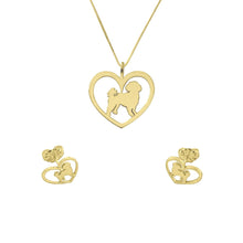 Load image into Gallery viewer, Shih Tzu Necklace and Stud Earrings SET - Silver/14K Gold-Plated |Heart