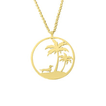Load image into Gallery viewer, Dachshund Palm Tree Pendant Necklace - Silver/14K Gold-Plated - WeeShopyDog