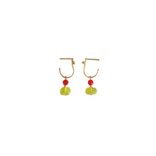 Load image into Gallery viewer, Boho Light - 14K Gold Filled Serpentine and Red Painted Jade - Dangle Stud Hoop Earrings - WeeShopyDog
