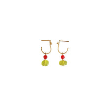 Load image into Gallery viewer, Boho Light - 14K Gold Filled Serpentine and Red Painted Jade - Dangle Stud Hoop Earrings - WeeShopyDog