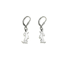 Load image into Gallery viewer, Dachshund Dangle Leverback Earrings - Silver |Sit-up - WeeShopyDog
