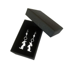 Load image into Gallery viewer, Dachshund Dangle Leverback Earrings - Silver |Sit-up - WeeShopyDog
