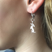 Load image into Gallery viewer, Dachshund Dangle Leverback Earrings - Silver |Sit-up - WeeShopyDog
