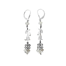 Load image into Gallery viewer, Dachshund Dangle Earrings - Silver and Moonstone - WeeShopyDog