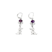 Load image into Gallery viewer, Dachshund Dangle Leverback Earrings - Silver Amethyst |Sweet - WeeShopyDog