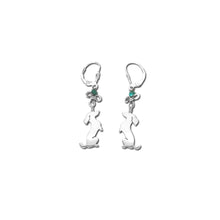 Load image into Gallery viewer, Dachshund Dangle Leverback Earrings - Silver Turquoise |Sit-up - WeeShopyDog