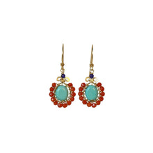 Load image into Gallery viewer, Boho Flower - 14K Gold Filled Turquoise Corals and Lapis - Dangle Drop Earrings - WeeShopyDog