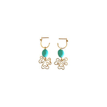 Load image into Gallery viewer, Boho Clover - 14K Gold Filled and Turquoise - Dangle Stud Hoop Earrings - WeeShopyDog
