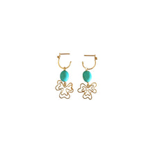Load image into Gallery viewer, Boho Clover - 14K Gold Filled and Turquoise - Dangle Stud Hoop Earrings - WeeShopyDog