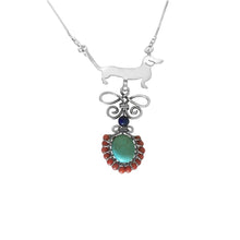 Load image into Gallery viewer, Dachshund Pendant Necklace - Silver Turquoise Corals Lapis |Line Butterfly - WeeShopyDog