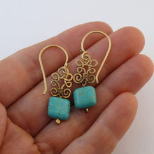 Load image into Gallery viewer, Boho Light - 14K Gold Filled and Turquoise - Dangle Drop Earrings - WeeShopyDog