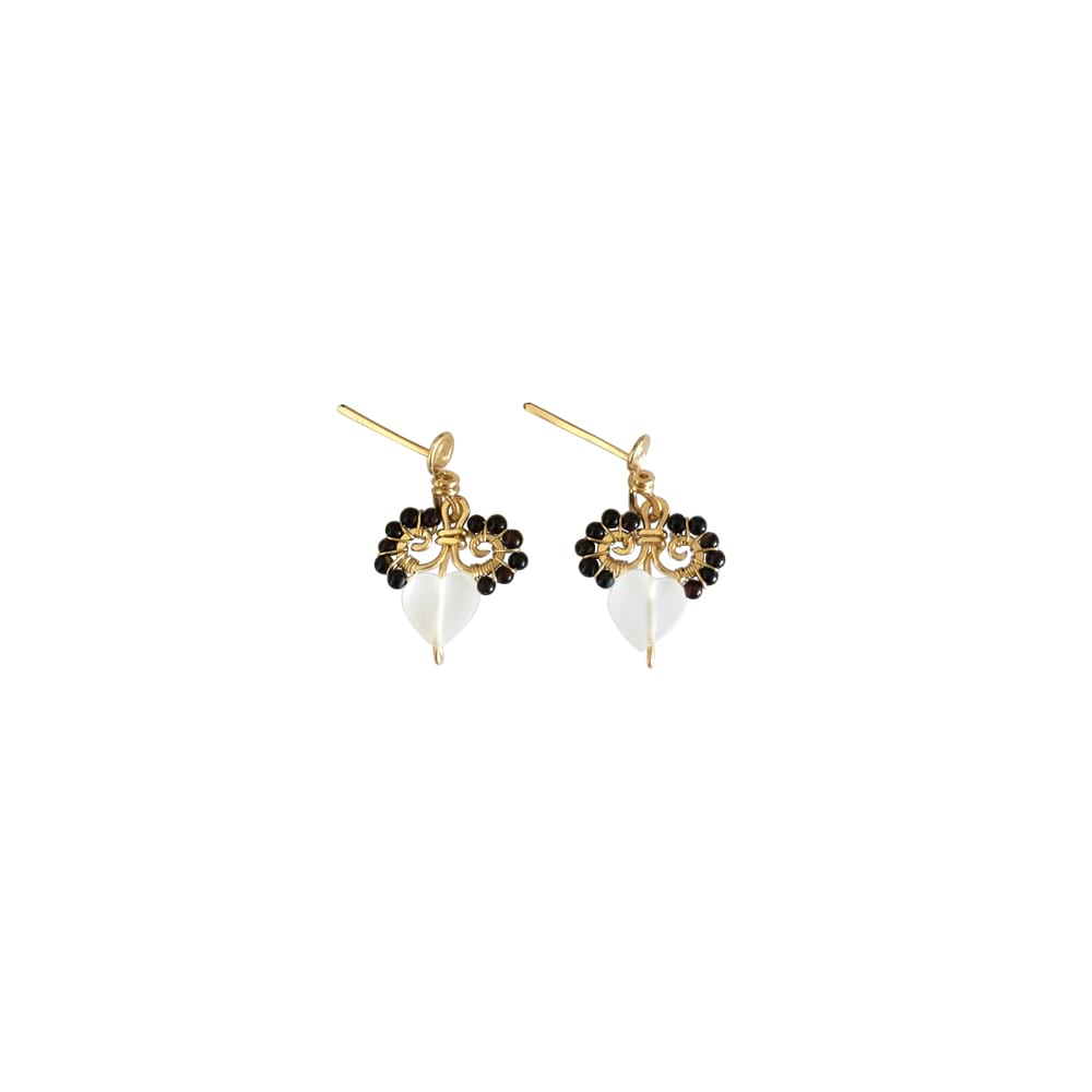 Boho Wings - 14K Gold Filled and Black Agate - Dangle Stud Earrings - WeeShopyDog