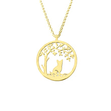 Load image into Gallery viewer, Yorkie Pendant Necklace - 14K Gold Plated Tree Of Life - WeeShopyDog