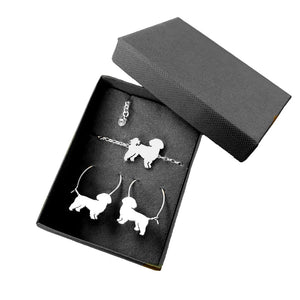 Shih Tzu Bracelet and Hoop Earrings SET - Silver/14K Gold-Plated |Line