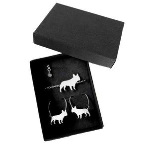 French Bulldog Bracelet and Hoop Earrings SET - Silver/14K Gold-Plated |Line