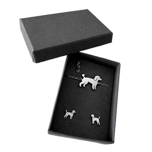 Poodle Bracelet and Stud Earrings SET - Silver/14K Gold-Plated |Line - WeeShopyDog