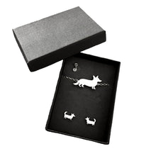 Load image into Gallery viewer, Corgi Bracelet and Stud Earrings SET - Silver/14K Gold-Plated |Cardigan
