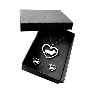 Corgi Necklace and Stud Earrings SET - Silver/14K Gold-Plated |Heart