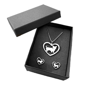 Yorkie Necklace and Stud Earrings SET - Silver/14K Gold-Plated |Heart