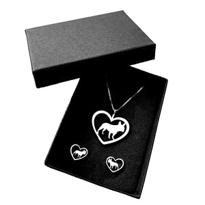 French Bulldog Necklace and Stud Earrings SET - Silver/14K Gold-Plated |Heart