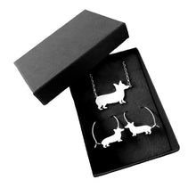Load image into Gallery viewer, Corgi Necklace and Hoop Earrings SET - Silver/14K Gold-Plated |Line
