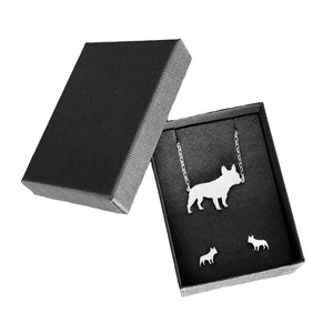 French Bulldog Necklace and Stud Earrings SET - Silver/14K Gold-Plated |Line - WeeShopyDog