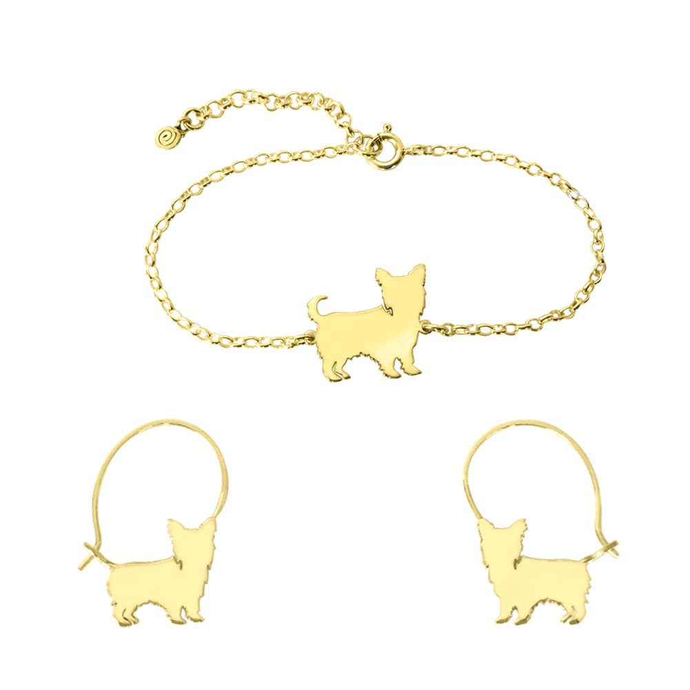 Yorkie Bracelet and Hoop Earrings SET - Silver/14K Gold-Plated |Line