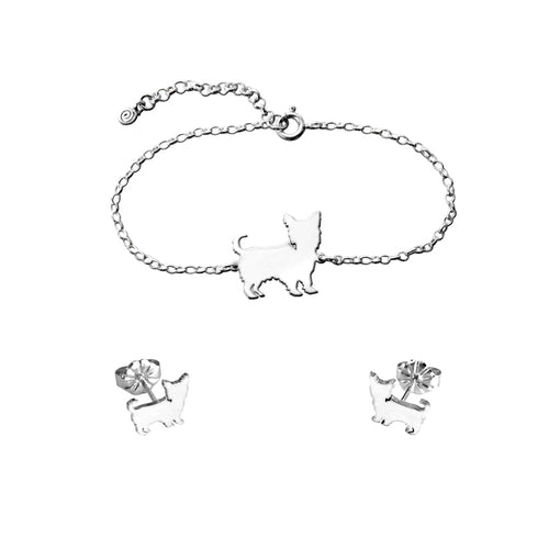 Yorkie Bracelet and Stud Earrings SET - Silver - WeeShopyDog