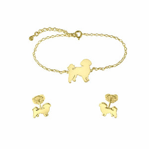 Shih Tzu Bracelet and Stud Earrings SET - 14k Gold plated - WeeShopyDog