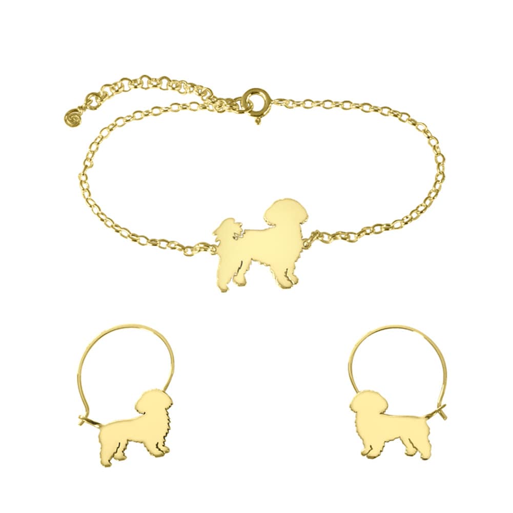 Shih Tzu Bracelet and Hoop Earrings SET - Silver/14K Gold-Plated |Line
