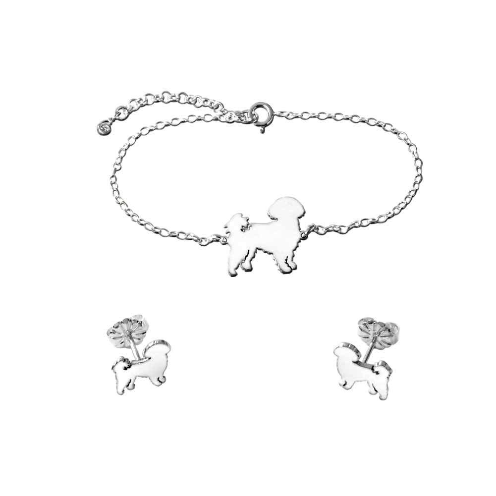 Shih Tzu Bracelet and Stud Earrings SET - Silver - WeeShopyDog