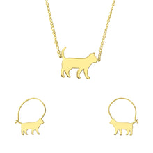 Load image into Gallery viewer, Cat Necklace and Hoop Earrings SET - 14K Gold-Plated - WeeShopyDog
