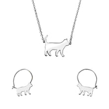 Load image into Gallery viewer, Cat Necklace and Hoop Earrings SET - Silver - WeeShopyDog
